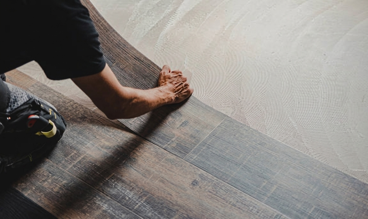Vinyl flooring installation in a Houston living room by J&L Luxury Flooring Houston