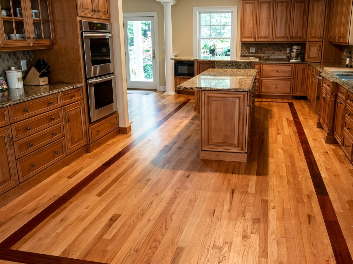 Dark vinyl plank flooring in a Houston home hallway with black door trim
